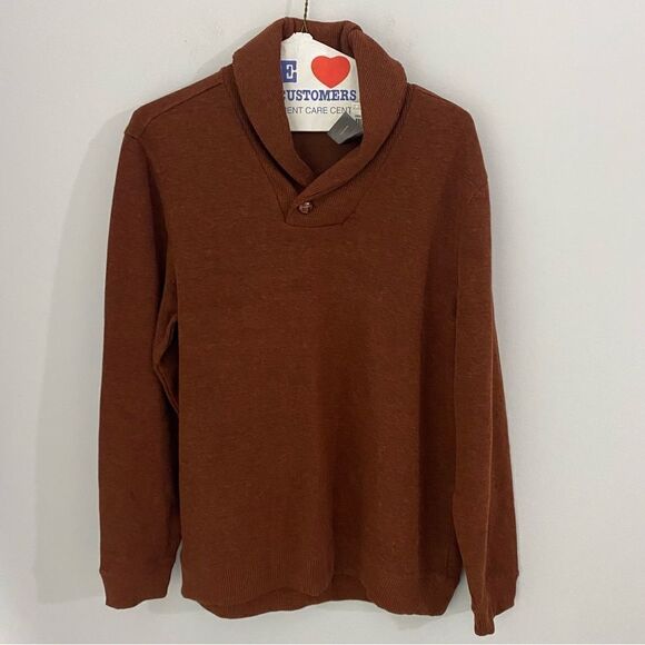 Tasso Elba Men’s Shawl Neck Ribbed Knit Cotton Blend Sweater size L Brown - Picture 1 of 3